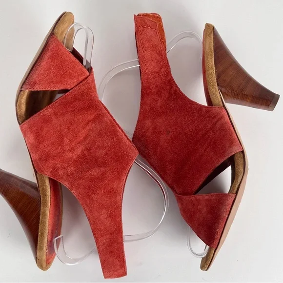 Biviel Heel Sandal Size 40 US 9.5-10 Leather Slingback Papaya Orange Suede - Picture 3 of 11